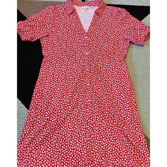 Boden Button Jersey Mini Tea Dress size 18R In Jalapeno Red, Peony Stamp - Picture 5 of 9